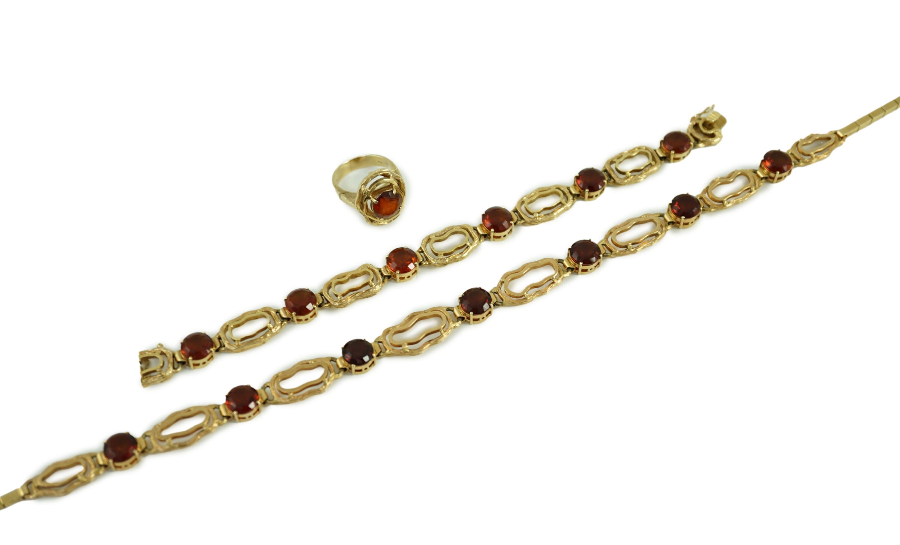A stylish suite of Austro-Hungarian 14k gold and citrine set jewellery